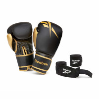 Reebok Box-Set, Boxhandschuhe 12oz Gold/Schwarz & Handgelenkbandagen