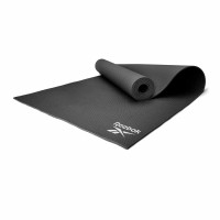 Eine schwarze, halb zusammengerollte Yogamatte von Reebok
